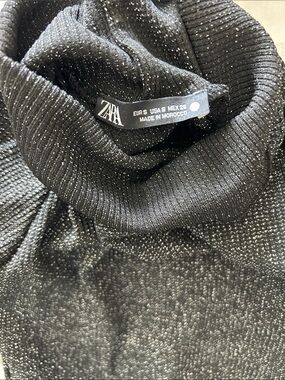 Zara Sparkle Metallic Turtleneck Sweater - Black/Silver